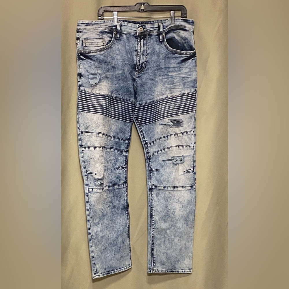 Buffalo David Bitton 1972 Faded Acid Wash Distress Rip and Repair Jeans M 38 x32